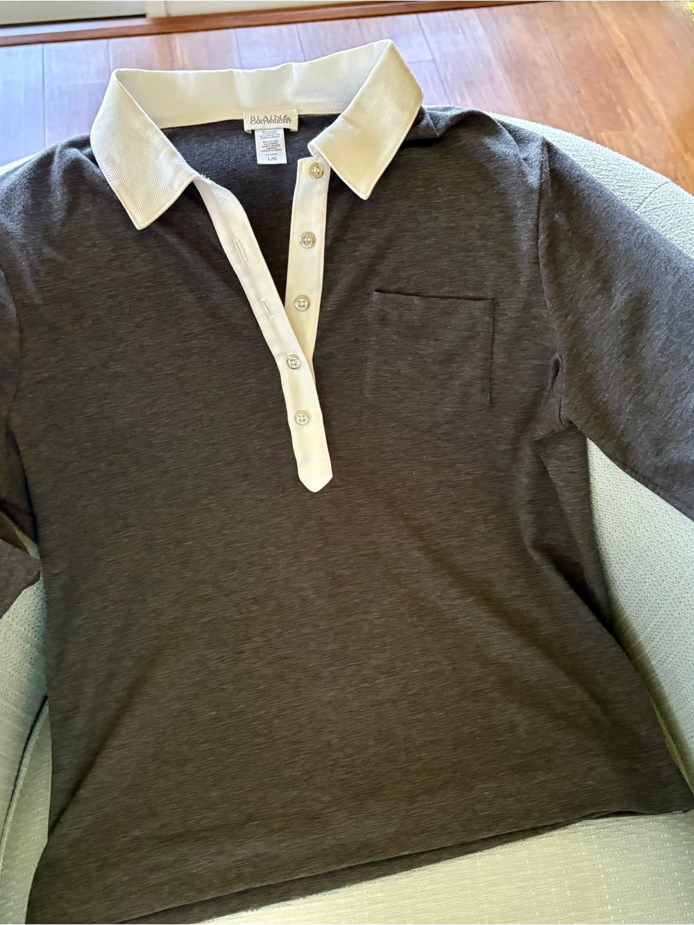 Blaine Cartright Women's Charcoal Polo Top with White Collar